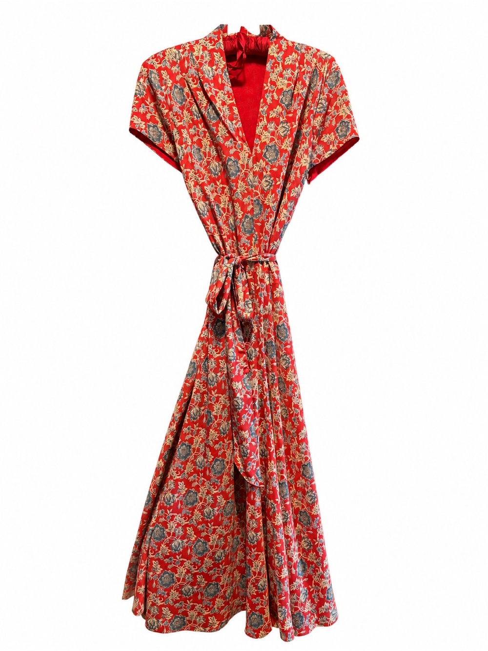 Lauren Ralph Lauren Red Floral Wrap Robe with Tie Waist